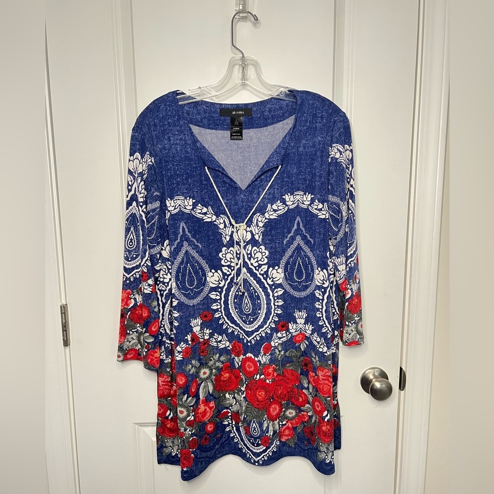 Ali Miles Women’s Floral Print Tunic Sz.L Career Casual Office wear - Picture 4 of 11
